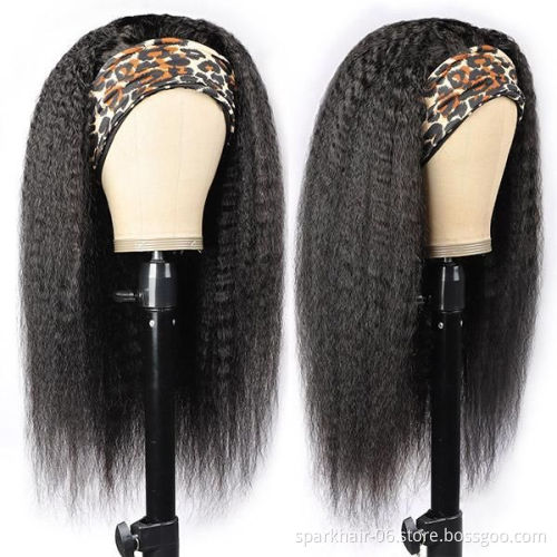 Spark Yaki Straight Headband human hair Wig Glueless Kinky straight  Wigs Natural Black Headband Straight Wigs for Black Women